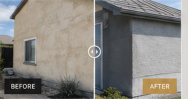 Stucco restoration before and after